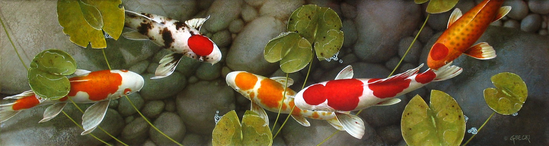 Painting of koi fish in pond